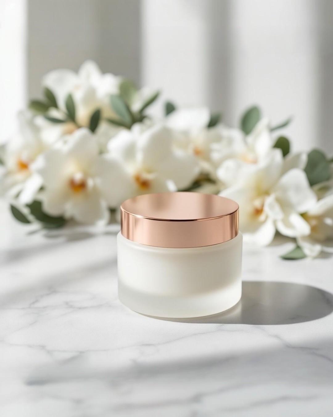 Close-up of a face moisturizer in a jar for winter skincare