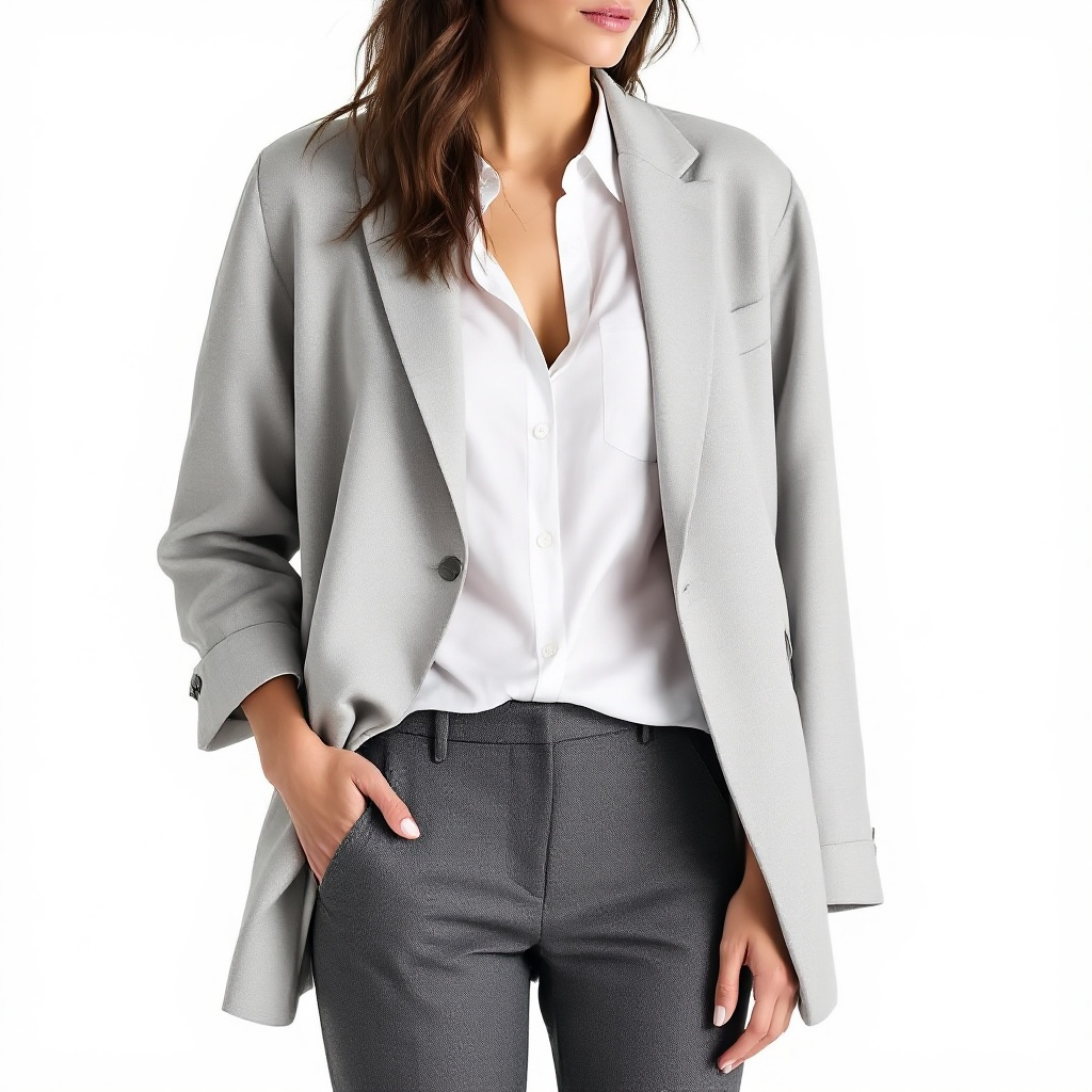 Casual business attire in gray and white