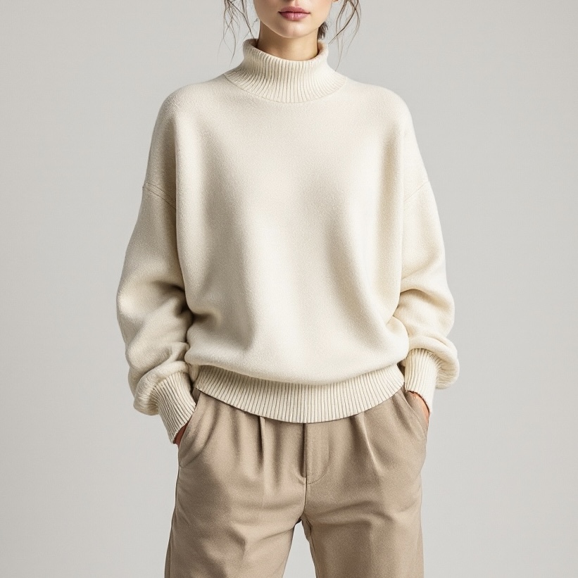 White and beige neutral outfit combination for women