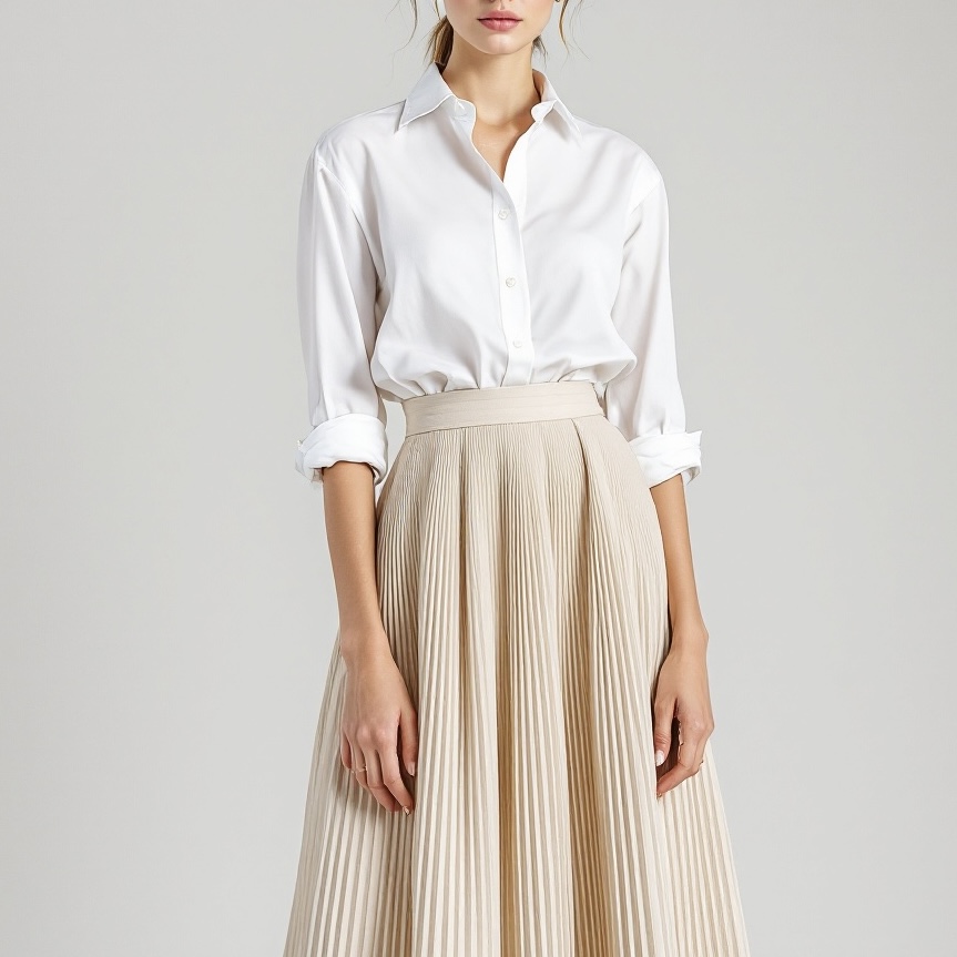 White and beige neutral outfit combination for women